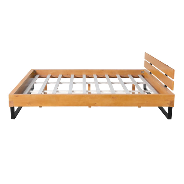 English Elm Christopher Knight Home® - PINE Wood Bed Frame King Size with Pine Grain & Black Iron Accents, Industrial Modern Durability Natural+Black N770P270083N_N770P270084N