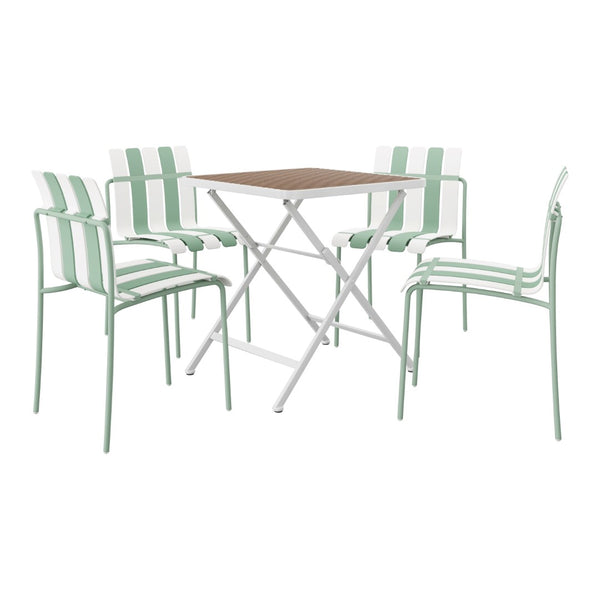 English Elm Summer 5 Piece Outdoor Dining Set Stackable Chairs Uv Resistant Pp and Metal Patio W3450S00113