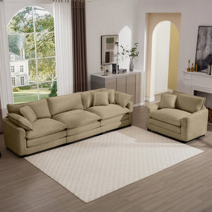 English Elm Mid-Century Modern Sectional Set - 3-Seater & Single Seater With Pillows For Cozy Living Spaces W714S00796