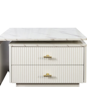 English Elm Extendable Marble Swivel Coffee Table with 2 Drawers, Rotatable Expandable Top & Smooth Wheels for Living Room Elegance W331P286652