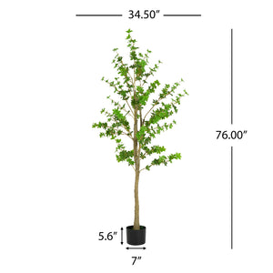 English Elm Christopher Knight Home® - 76" Artificial Enkianthus Tree with Lifelike Green Leaves, Pre-Potted Black Plastic, No Assembly (76" H) N772P286779G