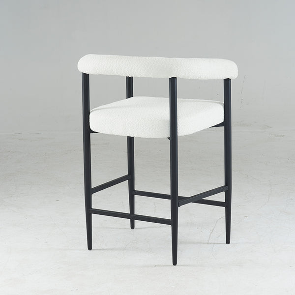 English Elm Modern Upholstered Bar Stools with Boucle Fabric and Armrests, Sturdy Metal Frame, Ergonomic Comfort White W1901P264274