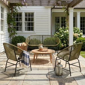 English Elm Nusa Outdoor Pe Rattan Conversation Set with Acacia Wood Coffee Table Patio Green,Natural NUSA4PCSET-GRN