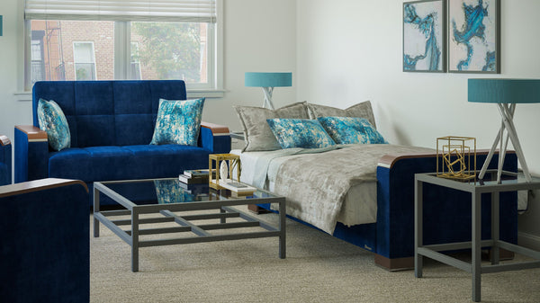 English Elm PrimeNest ZenAero X Upholstered Convertible Loveseat with Storage, Microfiber Comfort, Space-Saving Design Blue B030P281767