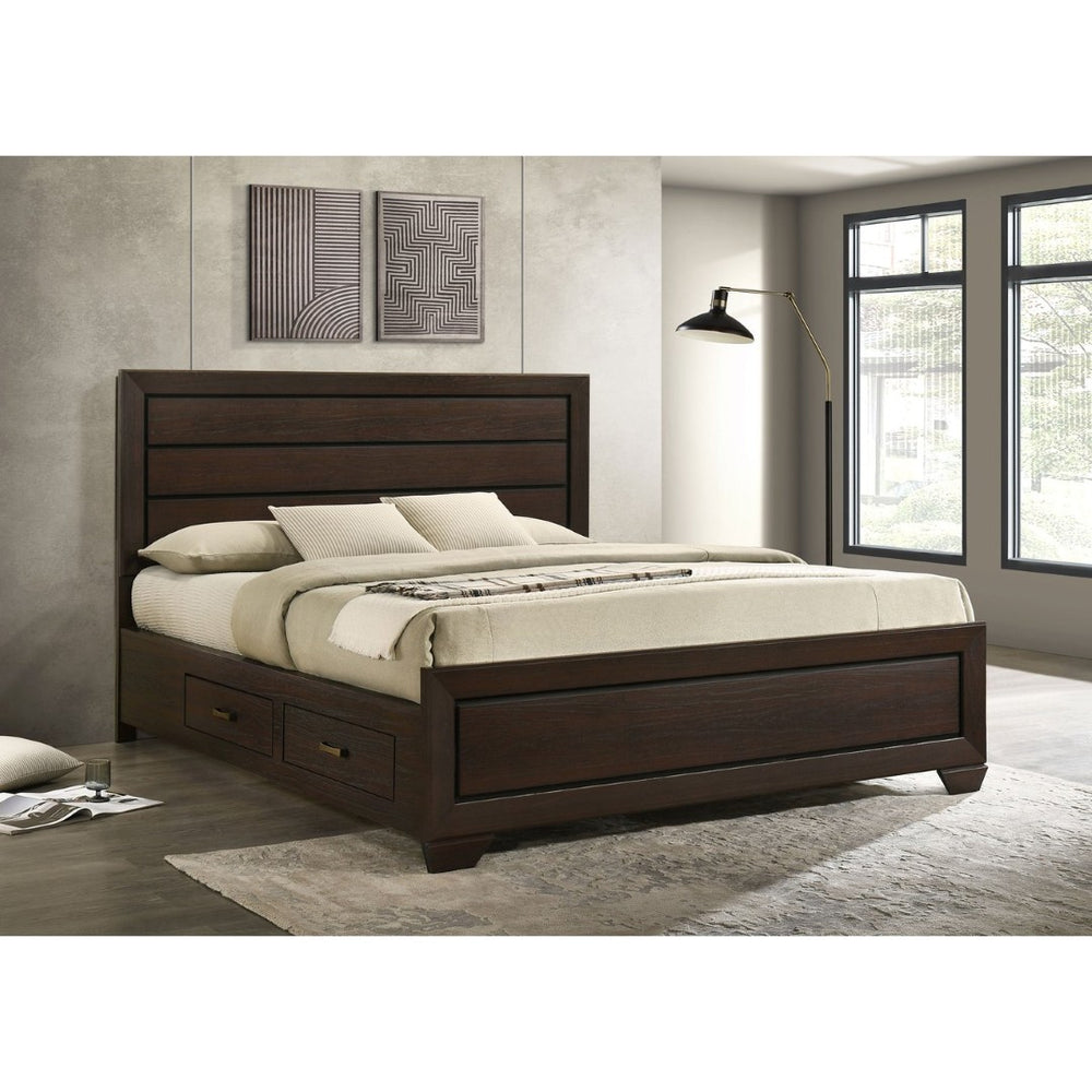 English Elm Kauffman Queen Storage Bed Rustic Wood Grain Panel Headboard with Dual Side Drawers B062S01812
