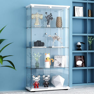 English Elm Glass Display Cabinet Four Shelf Lockable Tempered Curio Case with Led Lighting W1192S00001