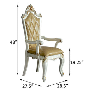 English Elm Butterscotch Tufted Arm Chairs Set of 2 – Antique Pearl Finish, Queen Anne Legs, Scalloped Apron Elegance B062P186414