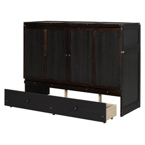 English Elm Queen Murphy Wall Bed with Pull Out Drawer and Built in Usb Charging Cabinet Espresso N708P205905P