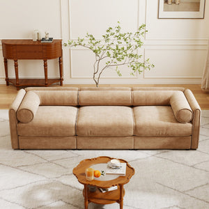English Elm Elegant Camel Chenille Sofa - Contemporary 3-Seater With Hidden Storage, Ergonomic Design & Style W714S01227