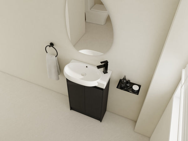 English Elm 23" Freestanding Bathroom Vanity with Ceramic Vessel Sink, Soft-Close Doors, Adjustable Shelf Storage Black Chestnut W999P206107
