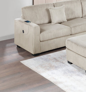 English Elm Living L-Shaped Sectional Sofa Set with Reversible Chaise, Tufted Burlap Fabric, Storage Ottoman, USB Port Camel 34 L x 26 W x 46 H B011S01780