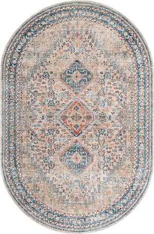 Unique Loom Newport Rosecliff Machine Made Border Rug Multi, Blue/Light Blue/Light Brown/Rust Red/Terracotta 5' 3" x 8' 0"