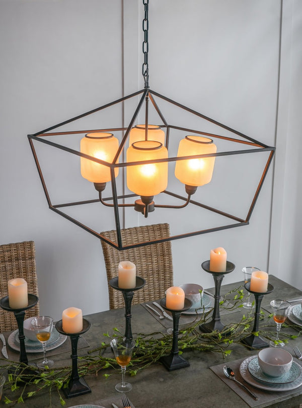 English Elm 26x26x21.9" Matte Black Iron Geometric Chandelier with Opaque Glass for Dining Foyer W2078P411230
