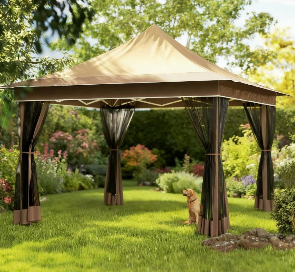 English Elm Adjustable Pop up Gazebo with Mesh Walls Oxford Fabric Canopy for Patio Garden T3971P426988