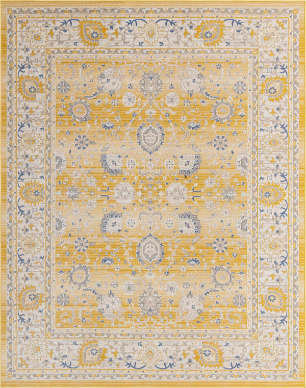 Unique Loom Whitney Bordeaux Machine Made Floral / Botanical Rug Tuscan Yellow, Blue/Ivory/Gray 7' 10" x 10' 0"