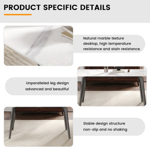 English Elm 62.99" Modern Artificial Stone Dining Table With Curved Edges & Dark Grey Metal Legs For 6 People P2 W1535S00524-GIGA