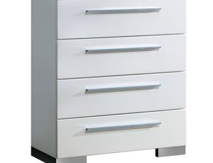 English Elm Contemporary Chic Five-Drawer Chest with Chrome Legs, High-Gloss Coating, Smooth Modern Design Glossy White 38 L x 21 W x 55 H B2741P367727