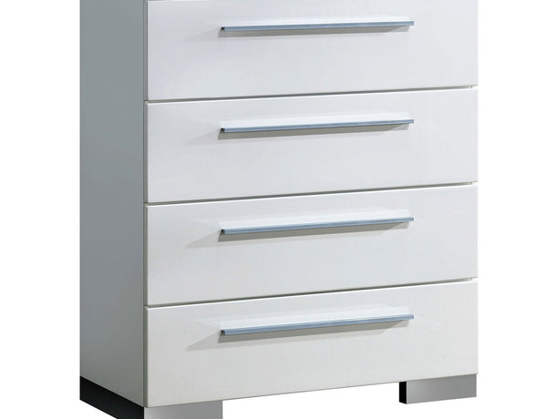 English Elm Contemporary Chic Five-Drawer Chest with Chrome Legs, High-Gloss Coating, Smooth Modern Design Glossy White 38 L x 21 W x 55 H B2741P367727