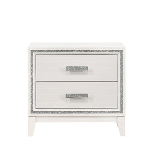 English Elm Contemporary Nightstand with Textured Finish and 2 Drawers — Modern Wooden Bedroom Storage, Easy Assembly White 20 L x 31 W x 26 H B2741P323098