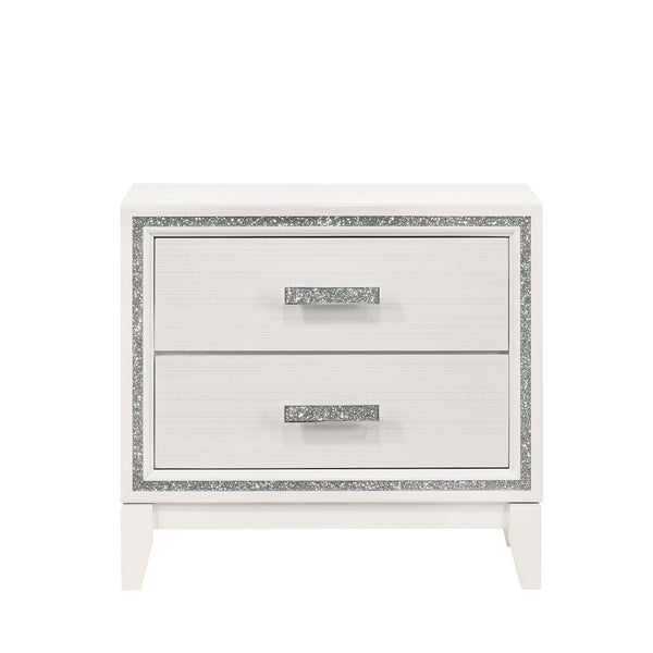 English Elm Contemporary Nightstand with Textured Finish and 2 Drawers — Modern Wooden Bedroom Storage, Easy Assembly White 20 L x 31 W x 26 H B2741P323098