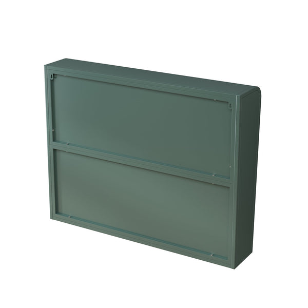 English Elm 3 Door Arched Wall Mounted Glass Cabinet with Wide Top Narrow Bottom Design for Stylish Storage and Display Dark Green W757P221504