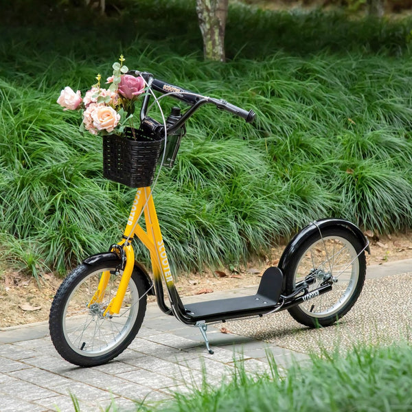 English Elm Aosom Kids Kick Scooter Steel Frame 16 Inch Tires Dual Brakes Basket Adjustable W2225P249786
