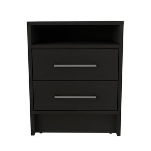 English Elm Nightstand Chase Black — Engineered Wood Nightstand with 2 Drawers & Open Shelf, Compact Stylish Storage B092P228575