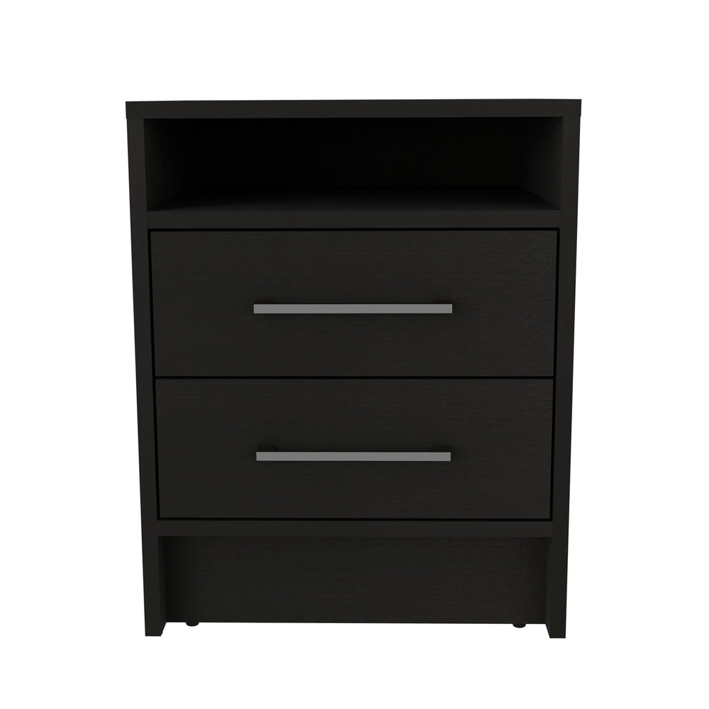 English Elm Nightstand Chase Black – Compact Engineered Wood Bedside Table with 2 Drawers, Open Shelf, Durable Design B092P228575