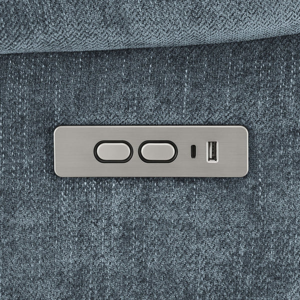 English Elm Beca Slate Blue Upholstered Power Lift Recliner with USB, Cupholders, Plush Channeling & Pillow Arms — Cozy Movie Night Comfort B062P378402