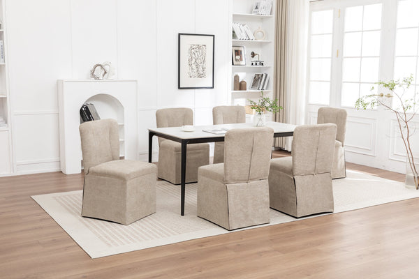 English Elm Linen Modern Dining Chairs Set of 2 — Padded Armless Fabric Side Chairs with Iron Legs, 250lb Capacity Brown W1170P365399