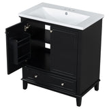 English Elm 30" Bathroom Vanity With Sink Combo, Multi-Functional Bathroom Cabinet With Doors and Drawer, Solid Frame and Mdf Board, Black