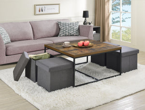 English Elm Caterina Square Coffee Table Set with Four Nesting Stools Industrial Oak Finish B2749P413283