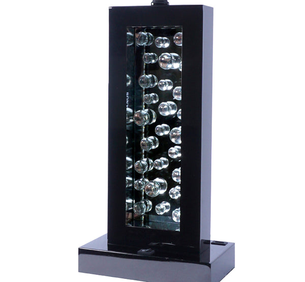 English Elm Modern Glass Bubble Column Table Lamp with Rectangular Shade, Ambient LED Glow and USB Port Black 21.85 L x 10.24 W x 17.52 H B2741P290783