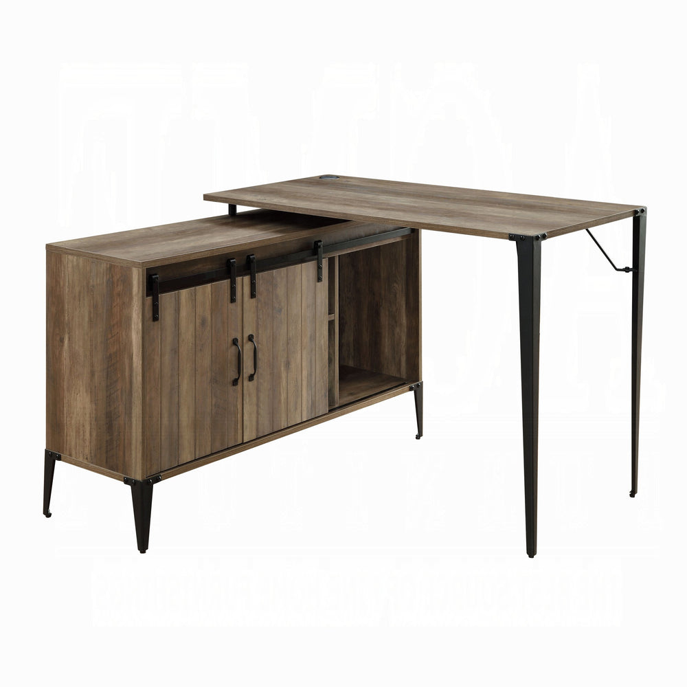 English Elm Rustic Oak Desk with Sliding Barn Door, Spacious 48" Work Surface, Cord Management & Black Metal Legs B062P209220