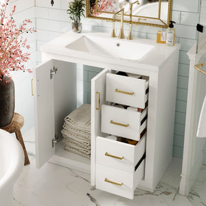 English Elm 30'' Elegant Bathroom Vanity Set With Ceramic Sink, Soft-Close Drawers & Retro Design For Storage N710P191947K
