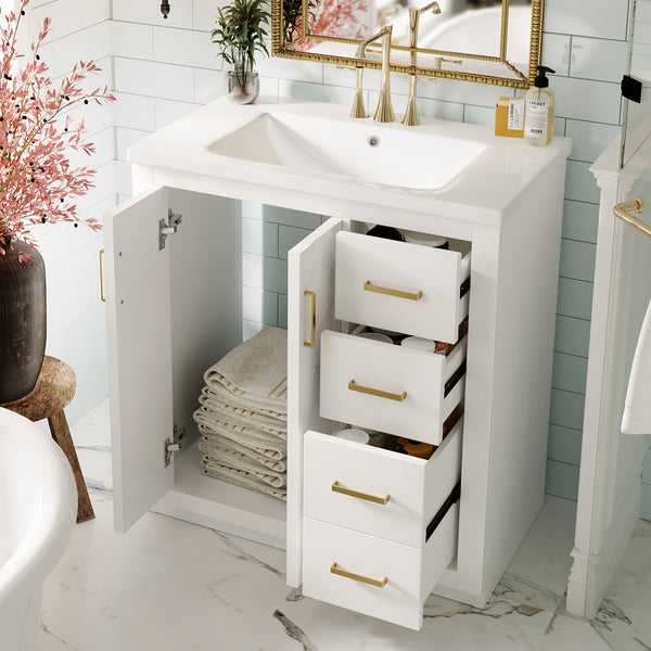 English Elm 30'' Elegant Bathroom Vanity Set With Ceramic Sink, Soft-Close Drawers & Retro Design For Storage N710P191947K