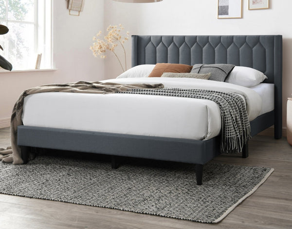 English Elm Modern Diamond Tufted Platform Bed Burlap Upholstered Frame for Loft Bedrooms Charcoal B011P418596