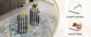 English Elm Table and Chair Set Oval Glass Top Seats 8 Luxe Black Metal Base Dining Room W1151S04749
