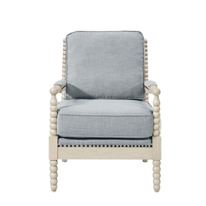 English Elm Accent Solid Wood Arm Chair with Antique Cream Finish, Bronze Nailhead Trim, Plush Polyester Cushioning B035P198030