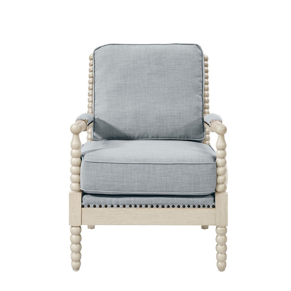English Elm Accent Solid Wood Arm Chair with Antique Cream Finish, Bronze Nailhead Trim, Plush Polyester Cushioning B035P198030