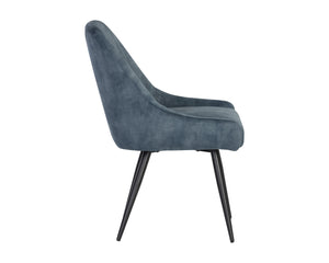 Sunpan Chardon Dining Chair - Glamorous Channel Tufting In Stylish Nono Petrol Fabric With Black Iron Legs Blue Fabric 111901