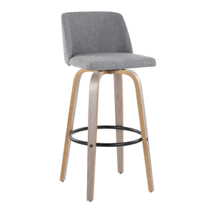 English Elm Toriano 30" Fixed-Height Barstools With Swivel, Grey Fabric & Light Wood, Set Of 2 For Modern Spaces B202S00659-GIGA