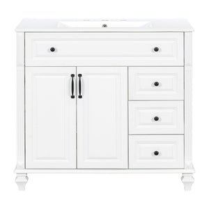 English Elm 36" Elegant Bathroom Vanity With Ceramic Sink, Solid Wood Cabinet, Modern Storage & Black Handles N725P356069K