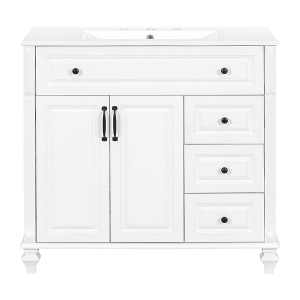 English Elm 36" Elegant Bathroom Vanity With Ceramic Sink, Solid Wood Cabinet, Modern Storage & Black Handles N725P356069K