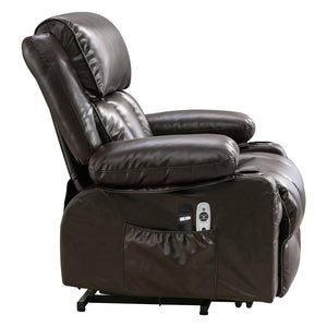 English Elm Power Lift Recliner Chair with Massage Heating Fleece Leather and Usb for Elderly Brown W1807P299429