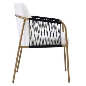 English Elm Fabric Upholstered Dining Chairs Glam Set of Two with Gold Accents Iron Frame N768P379517W