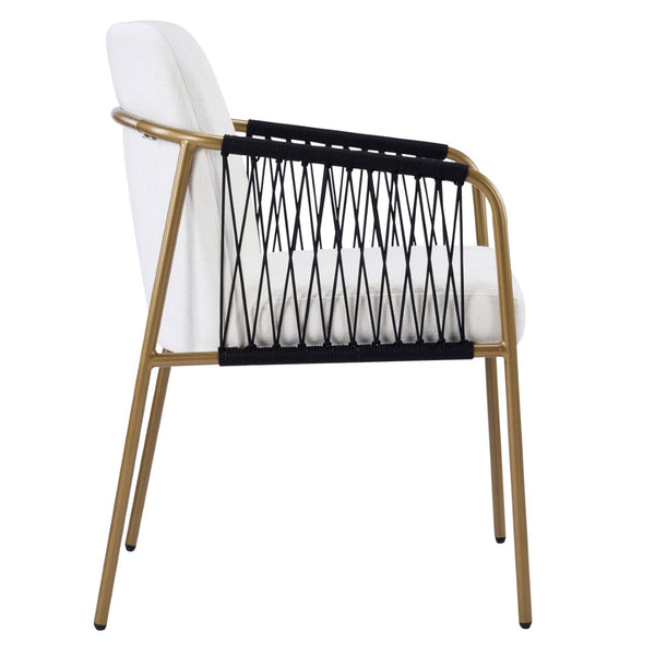 English Elm Fabric Upholstered Dining Chairs Glam Set of Two with Gold Accents Iron Frame N768P379517W