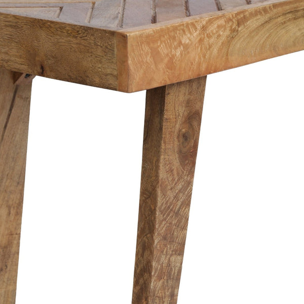 English Elm Wooden Mango Bench Hand Carved Diamond Seat Splayed Legs Farmhouse Entryway Accent N768P412484N
