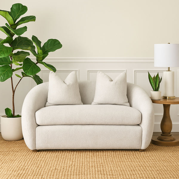 English Elm Loveseat Mendocino Beach White Fabric Upholstered with 2 Pillows, Sinuous Springs, Reversible Cushions B2699P394560