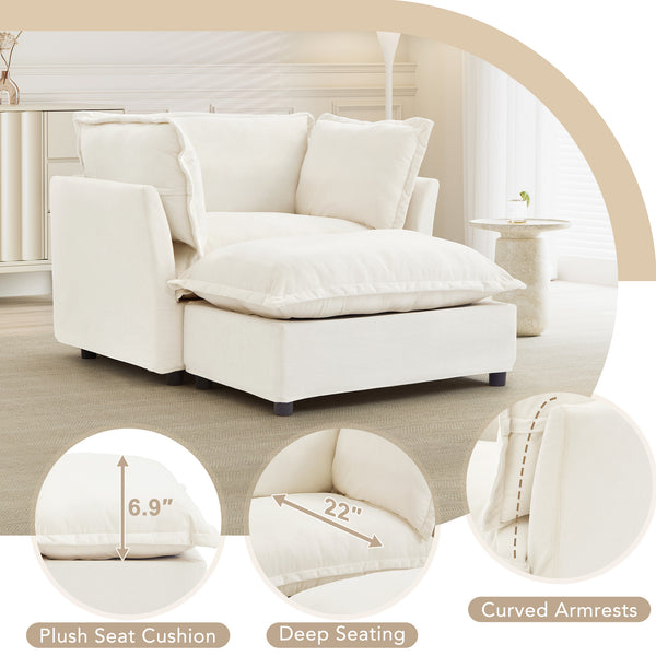 English Elm Modern Armchair Sofa Cozy Chenille Upholstered 47" Chair with Movable Ottoman, Wide Seat Comfortability Beige N719P292695A